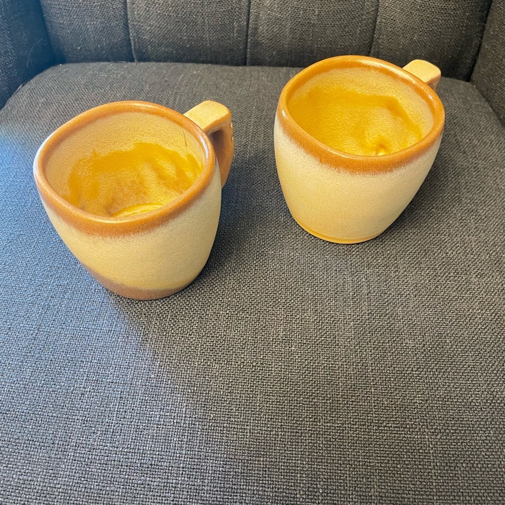Vintage Frankoma pottery coffee cups # 5c beige/brown cups